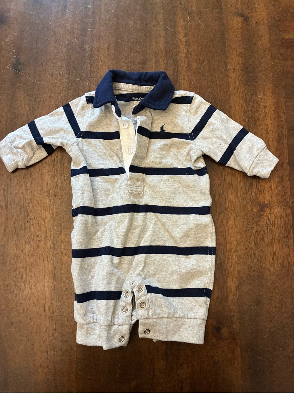 Polo Ralph Lauren Baby Boys Striped Rugby Cotton Coverall Newborn Gray Blue